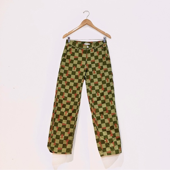 BDG,size 25, pants with chess board and chess print green and orange - Picture 1 of 5